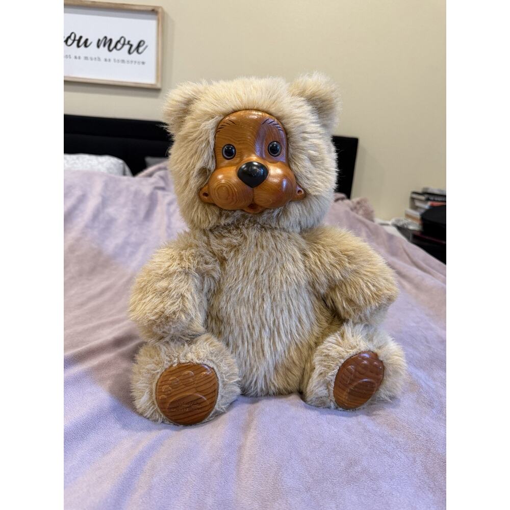 Vintage Robert Raikes Original Wooden Face Teddy Bear #9275 Plush Collectible